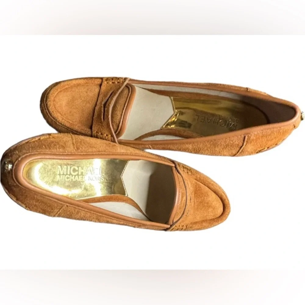 Michael MICHAEL KORS Rory Suede Penny Loafer Wedges, EUC